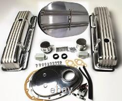 1958-79 SBC Small Block Chevy 283-350 Short Polished Finned Engine Dress Up Kit
