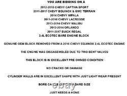 2010-2017 Chevy GMC Buick 2.4L EcoTec Engine Bare Block WithMains Nice Shape! OEM