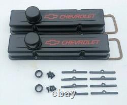 58-95 SBC Valve Cover Kit Chevrolet Steel Covers Black Small Block 327 350 383