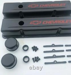 58-95 SBC Valve Cover Kit Chevrolet Steel Covers Black Small Block 327 350 383