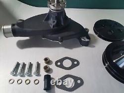 BBC Big Block Chevy Black Aluminum Short Water Pump 396 454 &2 Groove Pulley Kit