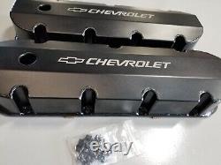 BB Chevy BLK Aluminum GM Licensed Track Series Valve Cover Holley Set # 241-281