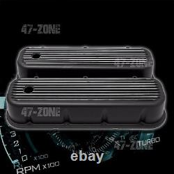Black Finned Aluminum Tall Valve Covers For 65-95 Chevy Bb 396 427 454 502