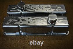 Chevrolet Skull Flames SB Tall Valve Covers Breathers PCV Chevy 350 383 400 283