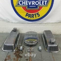 Chevy BBC 15 Finned AC Valve Covers Engine Dress Up Kit PCV Breathers 454 Crate
