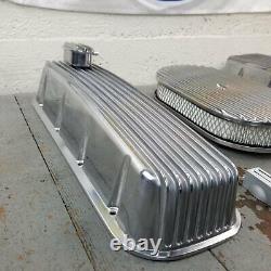 Chevy BBC 15 Finned AC Valve Covers Engine Dress Up Kit PCV Breathers 454 Crate