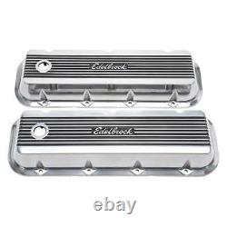 Edelbrock Engine Valve Cover Set 4275 Elite II Short Polished Aluminum for BBC