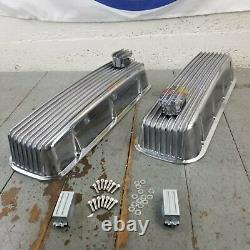 Finned Aluminum Engine Valve Covers with PCV Breathers Big Block Chevy BB 427 454