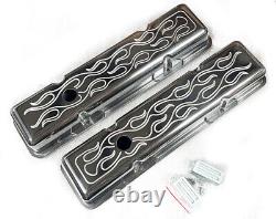 Flame Engraved Aluminum Chevy Small Block Valve Cover Set 265-400 Engines