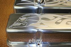 Flamming Skull Chevrolet Valve covers Tall Set Clears Roller Rockers Aluminum