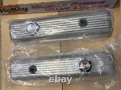 Holley 241-134 Muscle Series Valve Covers Small Block Chevy Finned Natural Fins