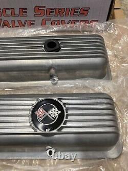 Holley 241-134 Muscle Series Valve Covers Small Block Chevy Finned Natural Fins