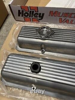 Holley 241-134 Muscle Series Valve Covers Small Block Chevy Finned Natural Fins