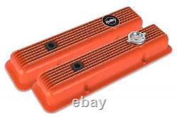 Holley 241-136 Muscle Series Valve Covers Small Block Chevy Finned Orange Finish