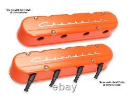 Holley 241-178 2-PC Chevrolet Script Factory Orange LS Chevy Valve Covers LSX