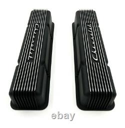 Holley Black Finned Chevrolet Script Valve Covers For Small Block Chevy 350