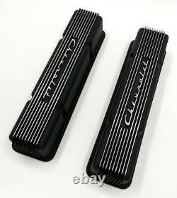 Holley Black Finned Chevrolet Script Valve Covers For Small Block Chevy 350