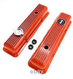 Holley Orange Finned Muscle Series Valve Covers For Small Block Chevy 350