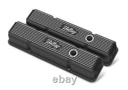 Holley SBC Vintage Series Finned Valve Covers & Air Cleaner Kit Satin Black