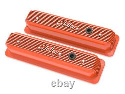 Holley Valve Cover Orange Finish Emission Provision for Small Block Chevy Engine