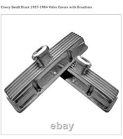Mooneyes Finned Aluminum Valve Covers Chevy Small Block Engine MP649B Breathers