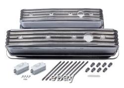 SBC Cast Alm Valve Cover Set Finned Style Pol