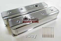 SBC Center Bolt Fabricated Polish Finned Aluminum V8 305 350 Valve Cover SBC