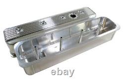 SBC Center Bolt Fabricated Polish Finned Aluminum V8 305 350 Valve Cover SBC