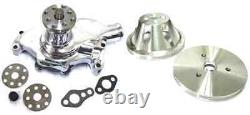 Small Block Chevy CHROME Short Alum Water Pump + 1 Groove Crankshaft Pulley Kit