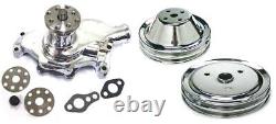 Small Block Chevy CHROME Short Water Pump & 2 / 2 Groove Crankshaft Pulley Kit