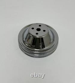 Small Block Chevy CHROME Short Water Pump & 2 / 2 Groove Crankshaft Pulley Kit