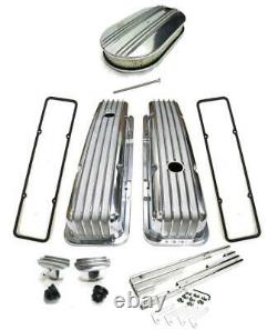 Small Block Chevy FINNED Aluminum Engine Dress Up Kit 15 Air Cleaner Covers PCV