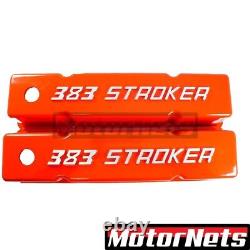 Small Block Chevy Raise Bowtie 383 Stroker log Orange Valve Cover SBC Aluminum