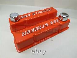 Small Block Chevy Raise Bowtie 383 Stroker log Orange Valve Cover SBC Aluminum