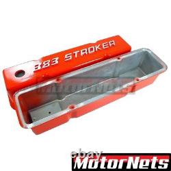 Small Block Chevy Raise Bowtie 383 Stroker log Orange Valve Cover SBC Aluminum