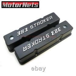 Small Block Chevy Tall Black Aluminum Valve Cover Bowtie 383 Stroker logo SBC