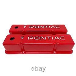 Small Block Chevy Tall RED Valve Covers, Pontiac RAISED Logo (FOR CHEVY ENGINES)