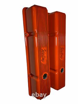 Small Block Chevy Vintage Finned Valve Cover 241-240 Orange