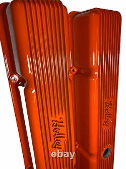 Small Block Chevy Vintage Finned Valve Cover 241-240 Orange