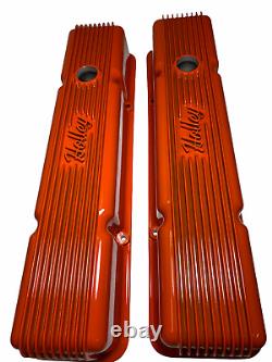 Small Block Chevy Vintage Finned Valve Cover 241-240 Orange