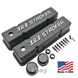 Stroker Engine SB Chevy Valve Covers SBC 383 Logo Die Cast Aluminum Black