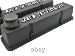 Stroker Engine SB Chevy Valve Covers SBC 383 Logo Die Cast Aluminum Black