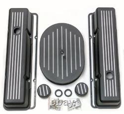 Tall Black Ball Milled Aluminum Engine Dress Up Kit, Fits SBC Chevy Hot Rat Stre