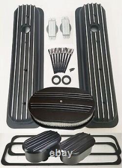 Kit d'habillage moteur en aluminium nostalgique pour petit bloc Chevy SBC noir à boulon central