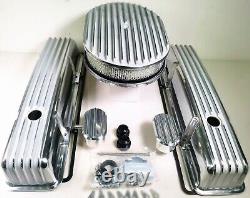 Petit bloc Chevy FINNED Alum Kit de toilette pour moteur Cache soupape 12 Filtre à air