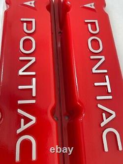 Petit bloc Chevy Tall RED Valve Covers, Logo Pontiac RAISED (POUR MOTEURS CHEVY)