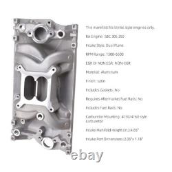 S'adapte aux moteurs Chevy Small Block 5.0L/305 5.7L/350 Collecteur d'admission à double plan